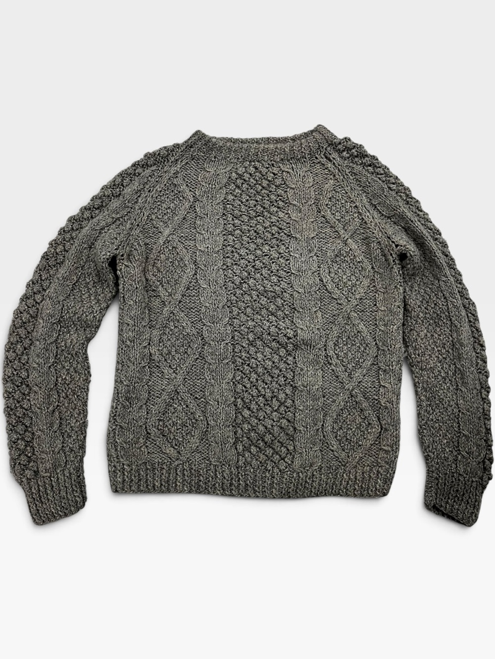 Vintage Olympic Art Hand Knit Wool Cable Sweater Men’s L Gray Greece Fisherman